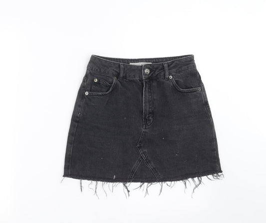 Topshop Womens Grey  Denim Mini Skirt Size 6  - Distressed hem