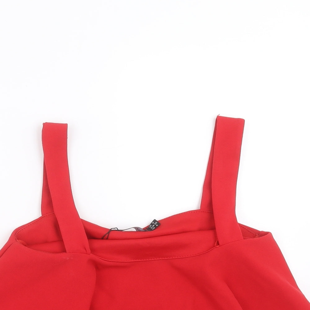 PRETTYLITTLETHING Womens Red   Cropped Blouse Size 8