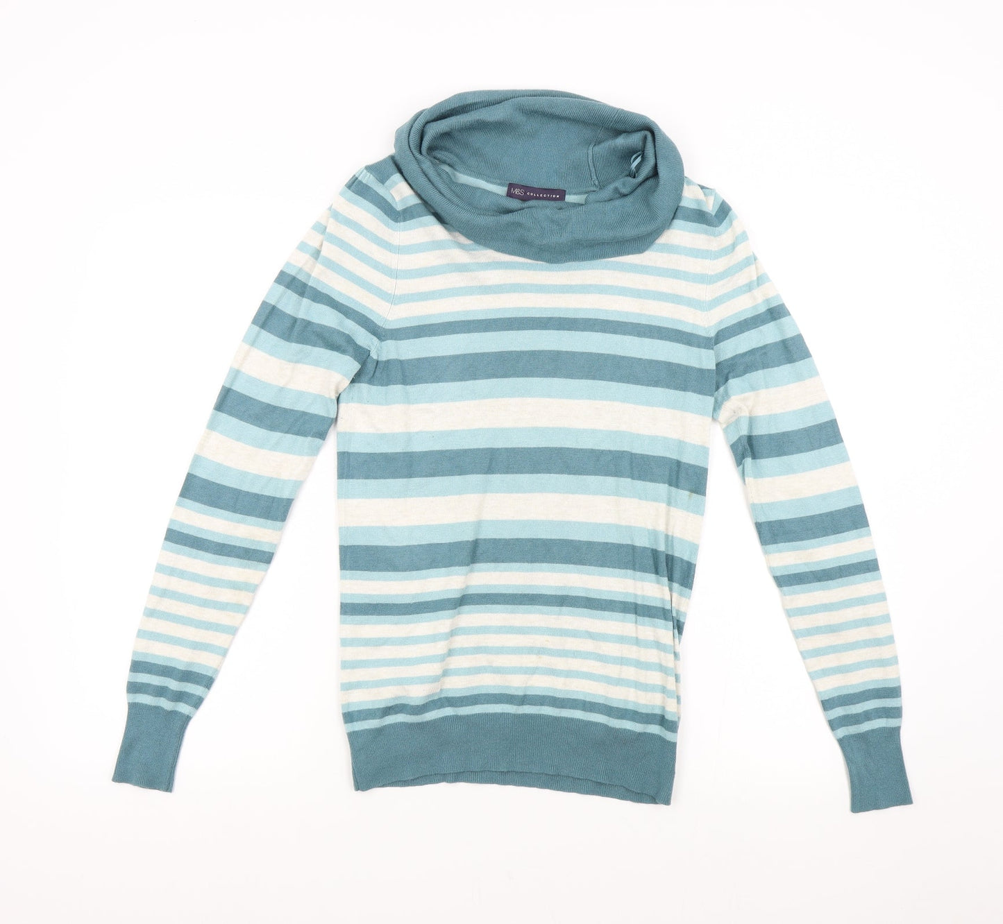 M&S Womens Green Striped Knit Pullover Jumper Size 10