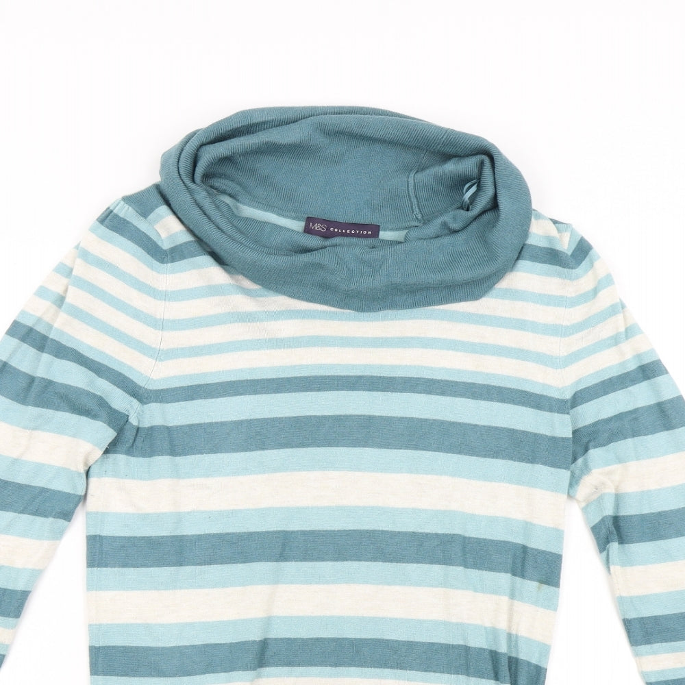 M&S Womens Green Striped Knit Pullover Jumper Size 10
