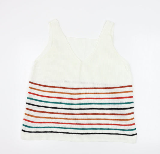 Preworn  Womens White Striped  Pullover Jumper Size XL