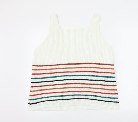 Preworn  Womens White Striped  Pullover Jumper Size XL