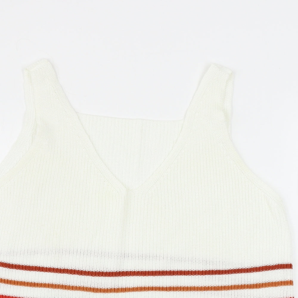 Preworn  Womens White Striped  Pullover Jumper Size XL
