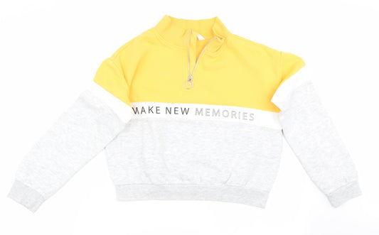 H&M Girls Yellow Colourblock  Pullover Sweatshirt Size 10-11 Years  - Make new memories