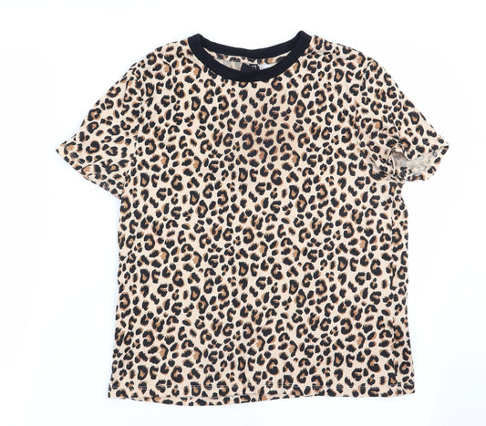 Divided Womens Beige Animal Print  Basic T-Shirt Size 10