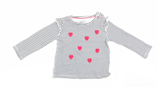 Baby Club Girls Blue Striped  Basic T-Shirt Size 9-12 Months  - Heart Print
