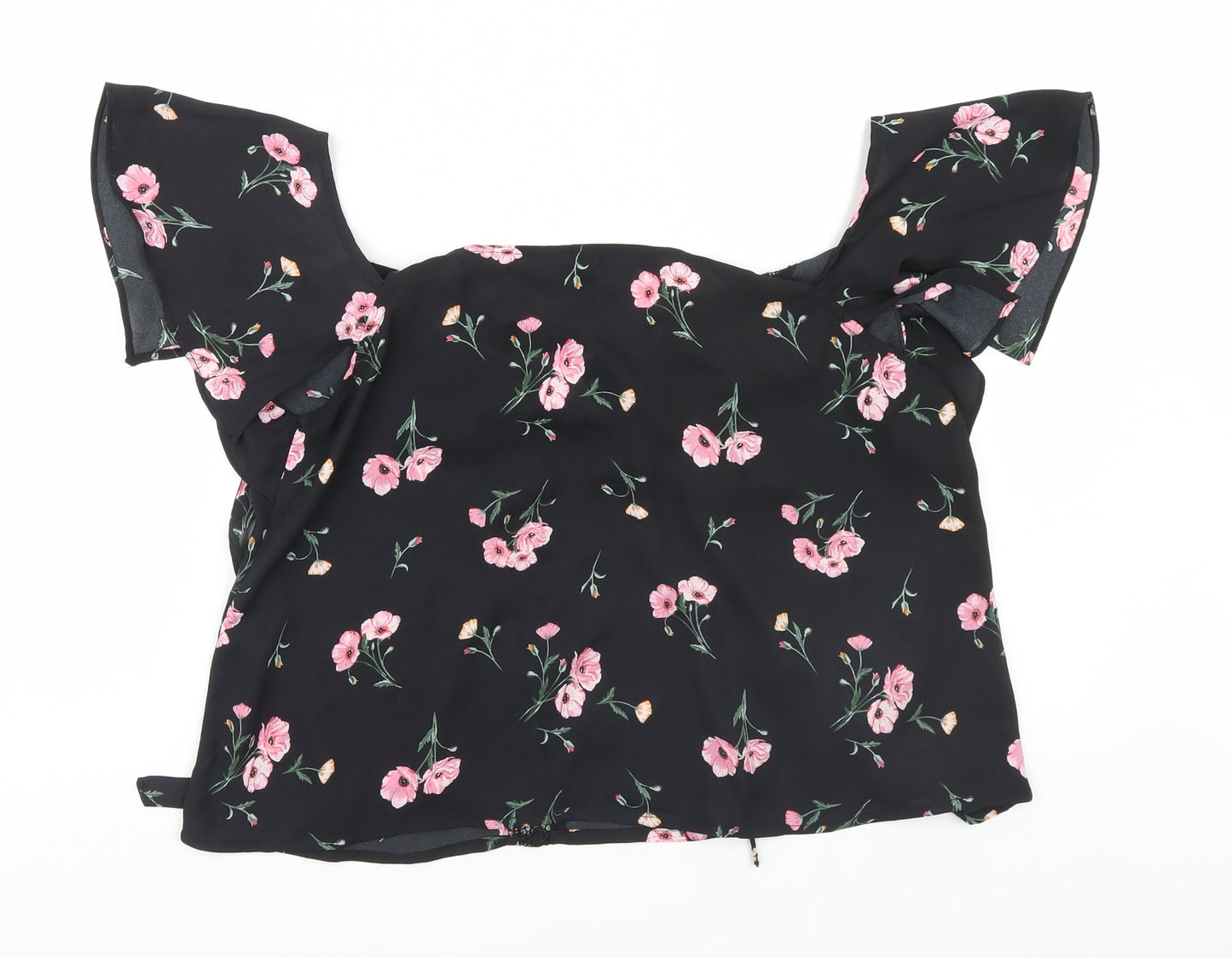 Divided Womens Black Floral  Basic Blouse Size 8
