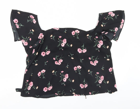 Divided Womens Black Floral  Basic Blouse Size 8