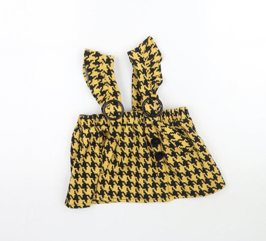 Com-ix Girls Yellow Houndstooth  Pinafore/Dungaree Dress  Size 3 Years