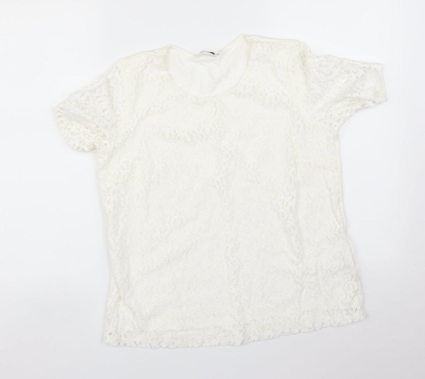 M&S Womens White Floral  Basic T-Shirt Size 12