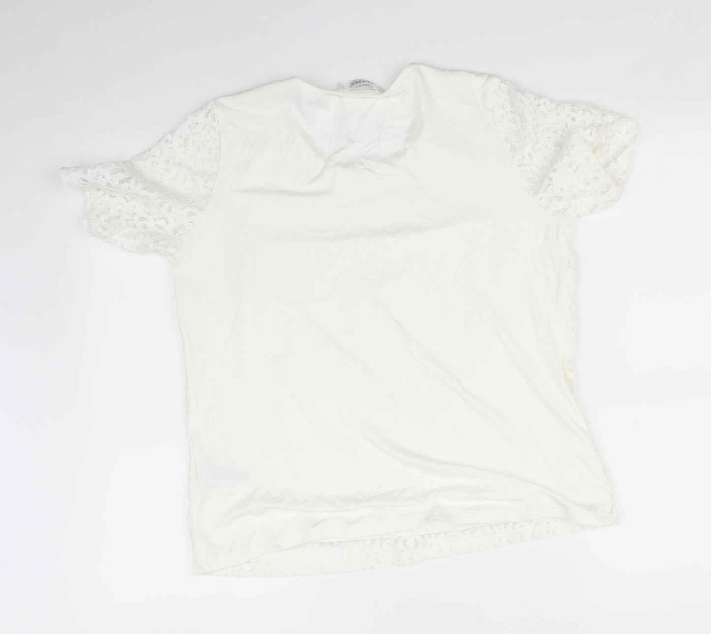 M&S Womens White Floral  Basic T-Shirt Size 12
