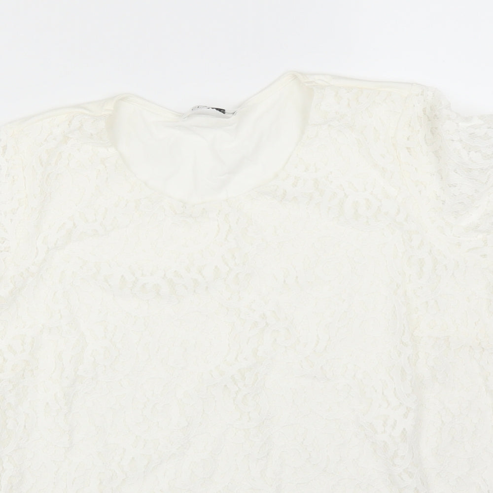 M&S Womens White Floral  Basic T-Shirt Size 12