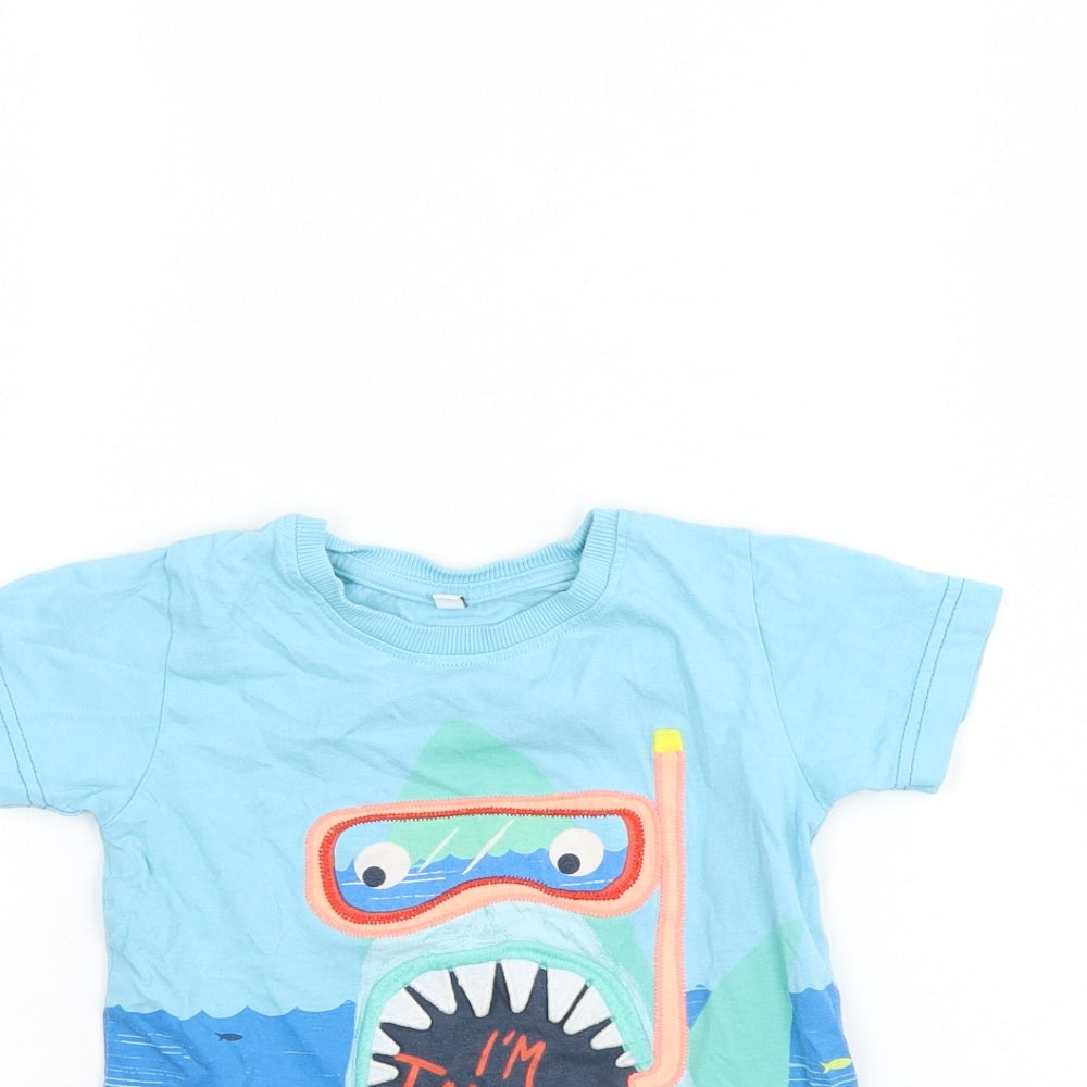 Preworn Baby Blue   Basic T-Shirt Size 18-24 Months  - shark