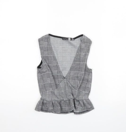 Boohoo Womens Black Plaid  Basic Tank Size 8