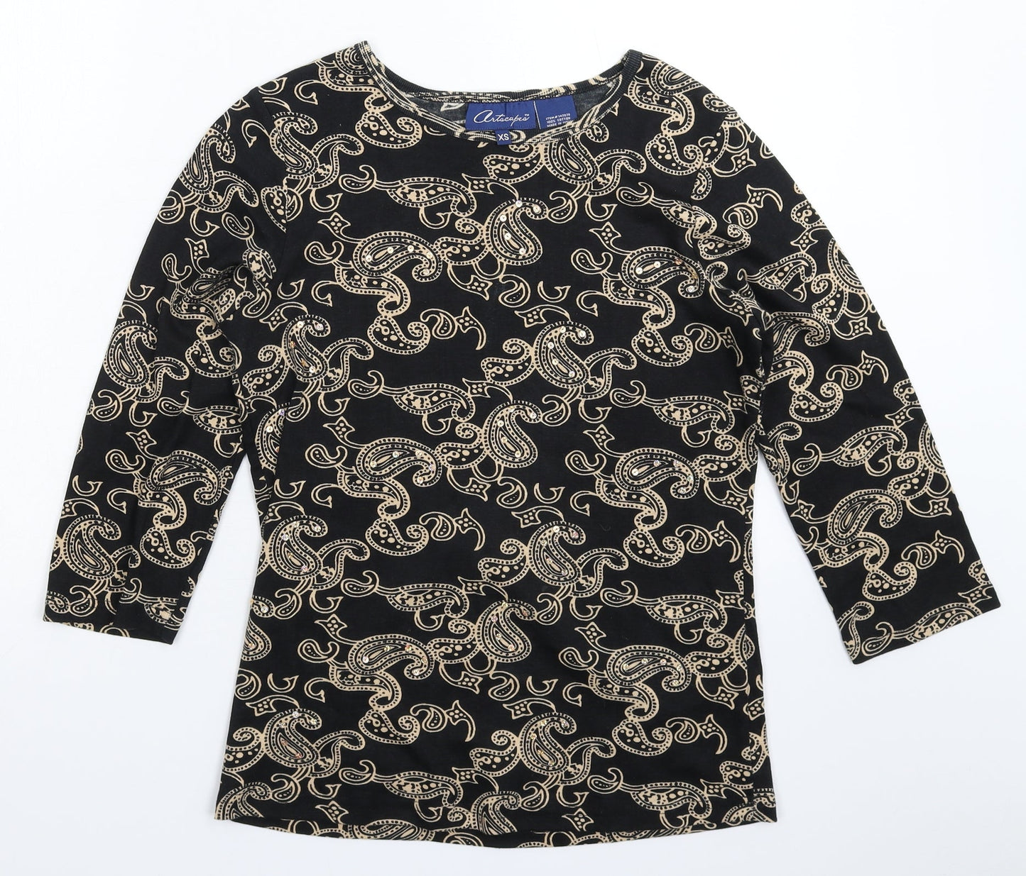 artaeapea Womens Black  Knit Basic T-Shirt Size XS