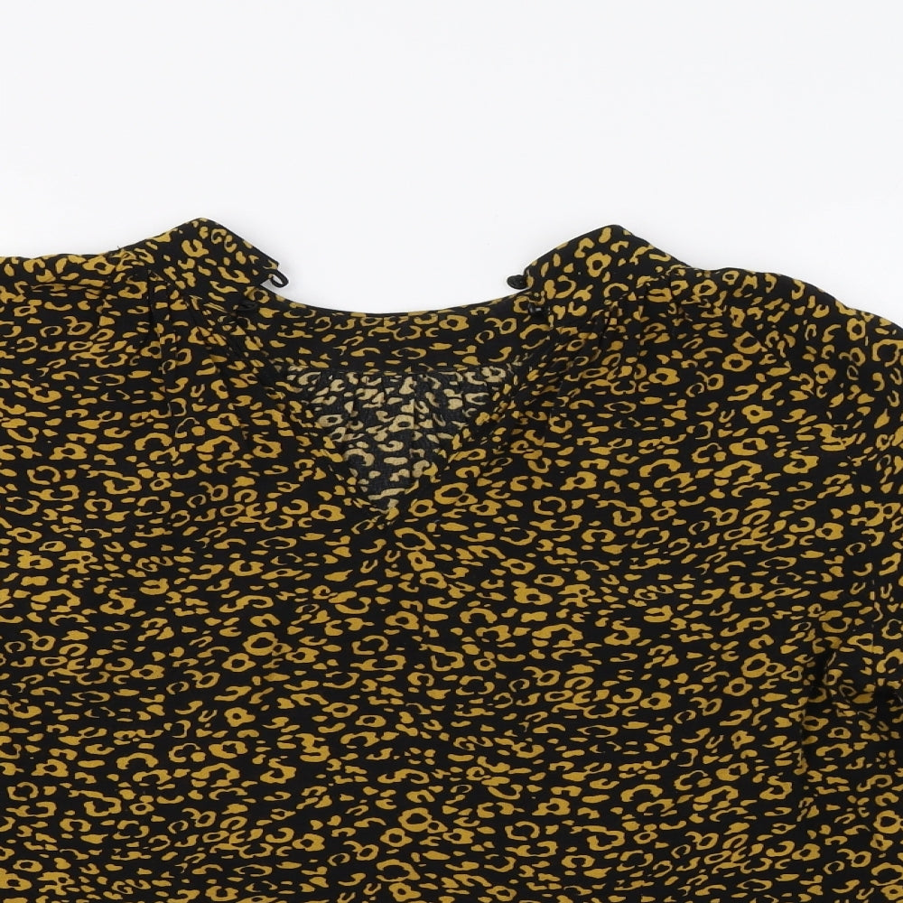 M&S Womens Black Animal Print  Basic Blouse Size 6