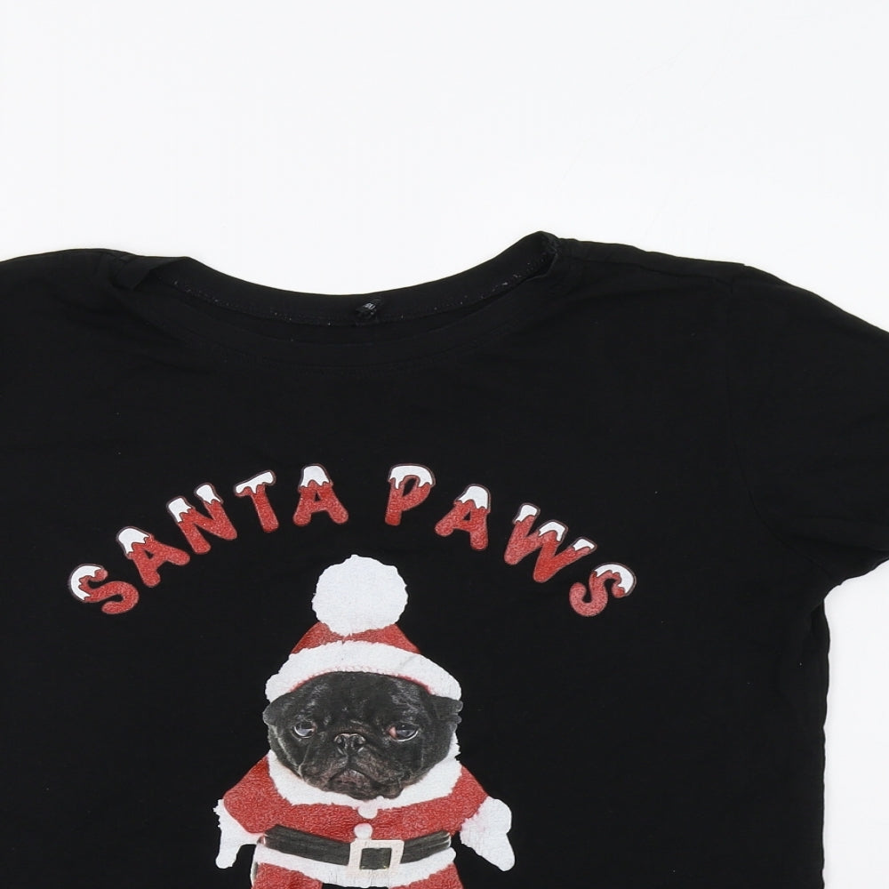 Sinsay Womens Black   Basic T-Shirt Size M  - Santa Paws