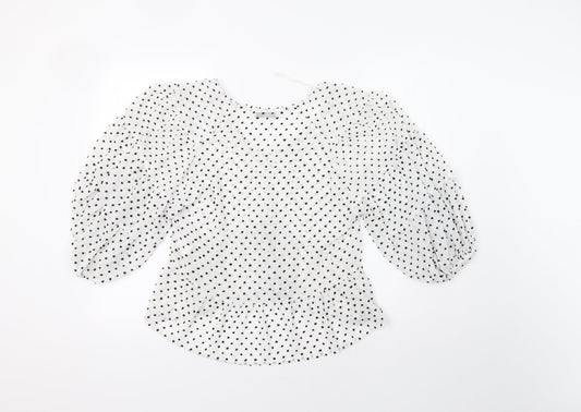 Stradivarius Womens White Polka Dot  Basic Blouse Size S