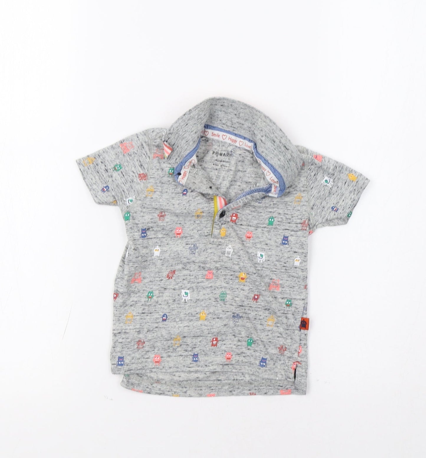 Primark Baby Grey   Basic Polo Size 9-12 Months  - Monster Print