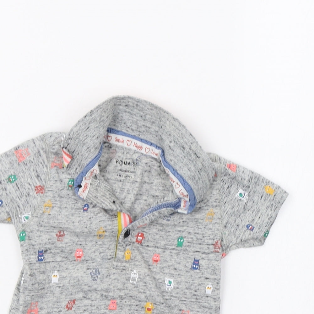 Primark Baby Grey   Basic Polo Size 9-12 Months  - Monster Print