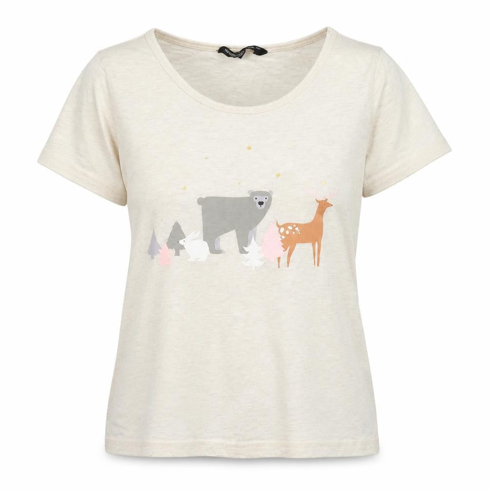 Dorothy Perkins Womens Beige   Basic T-Shirt Size M  - Forest Animals