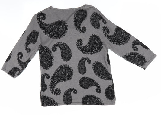 Emreco Womens Grey Paisley  Pullover Jumper Size 16