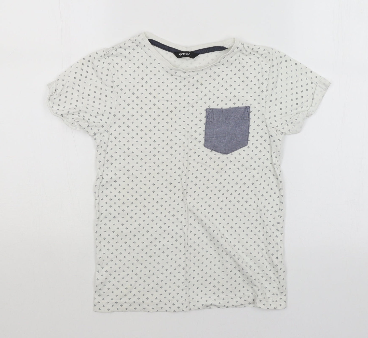 George Boys White Argyle/Diamond  Basic T-Shirt Size 6-7 Years