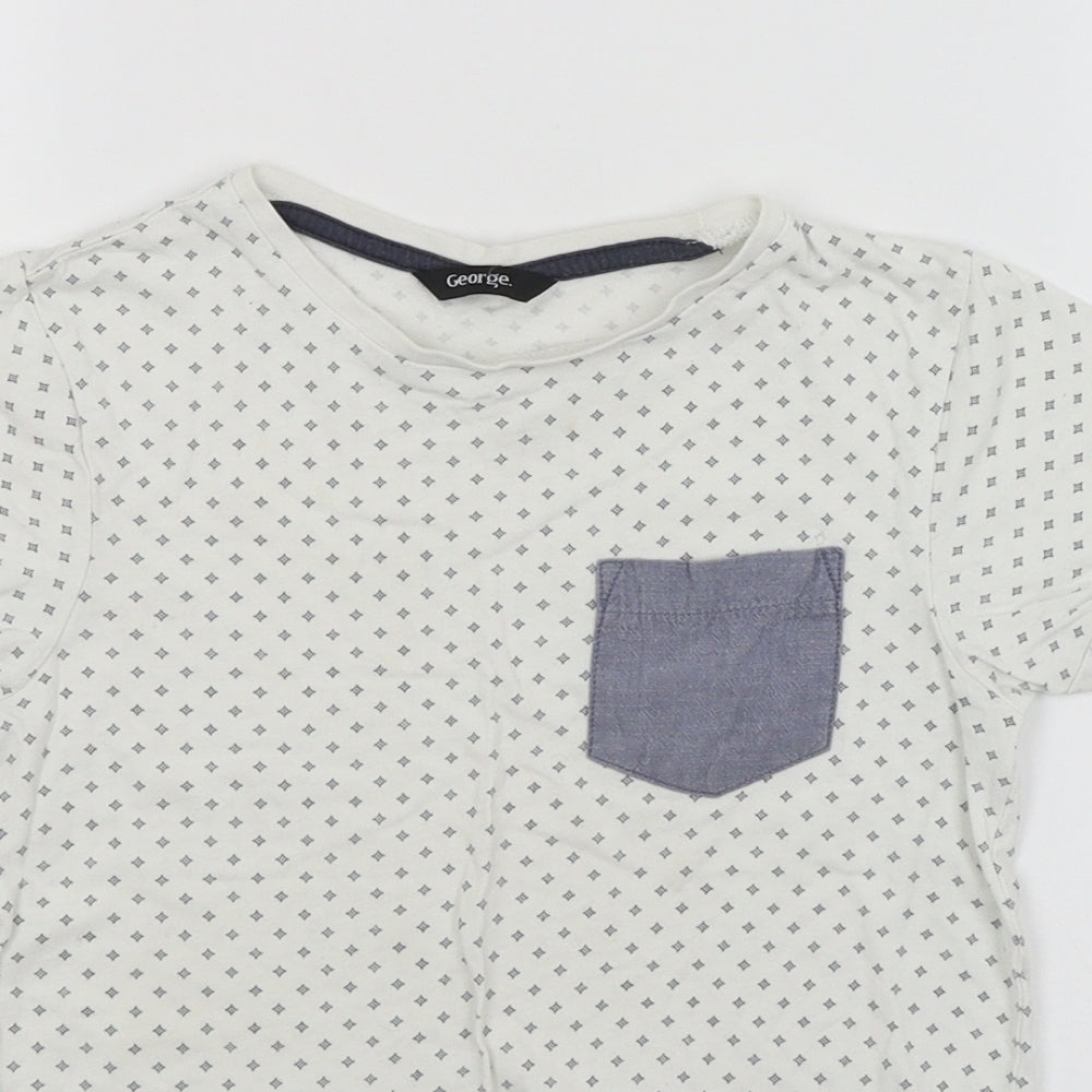 George Boys White Argyle/Diamond  Basic T-Shirt Size 6-7 Years