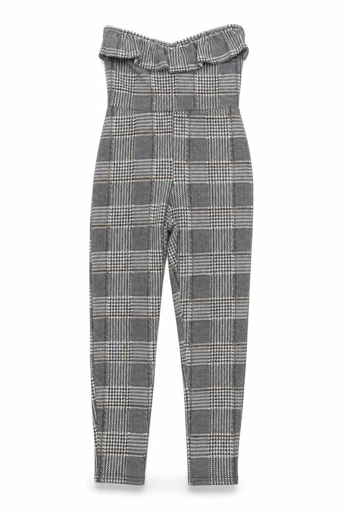 PRETTYLITTLETHING Womens Grey Houndstooth  Jumpsuit One-Piece Size 8 L24 in