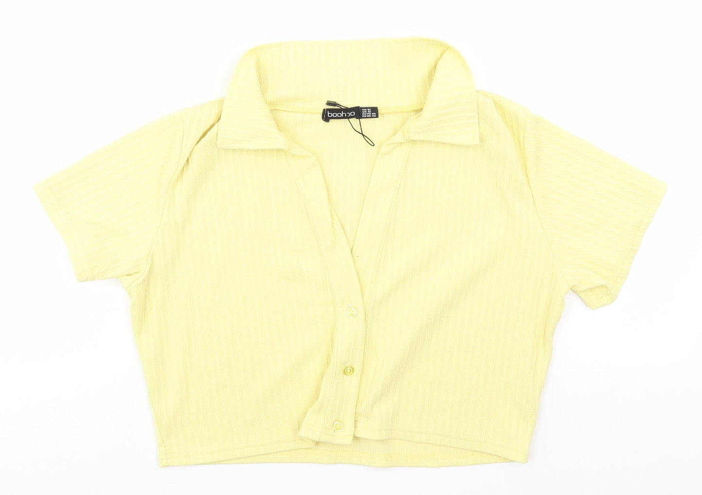 Boohoo Womens Yellow Striped  Basic Button-Up Size 16