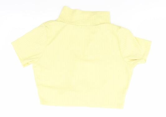 Boohoo Womens Yellow Striped  Basic Button-Up Size 16