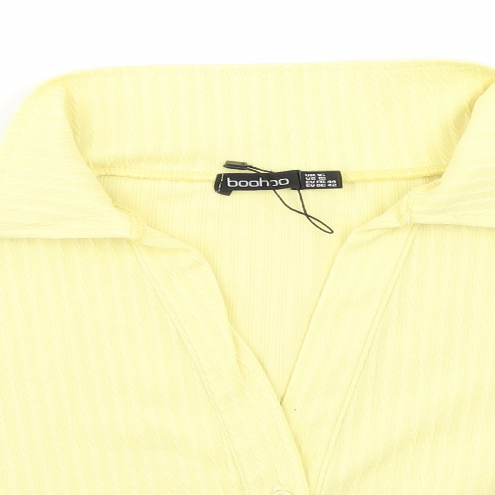 Boohoo Womens Yellow Striped  Basic Button-Up Size 16