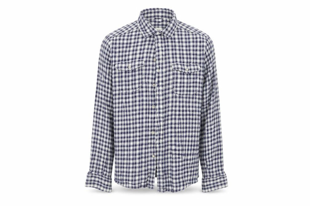 George Mens Blue Check   Button-Up Size M