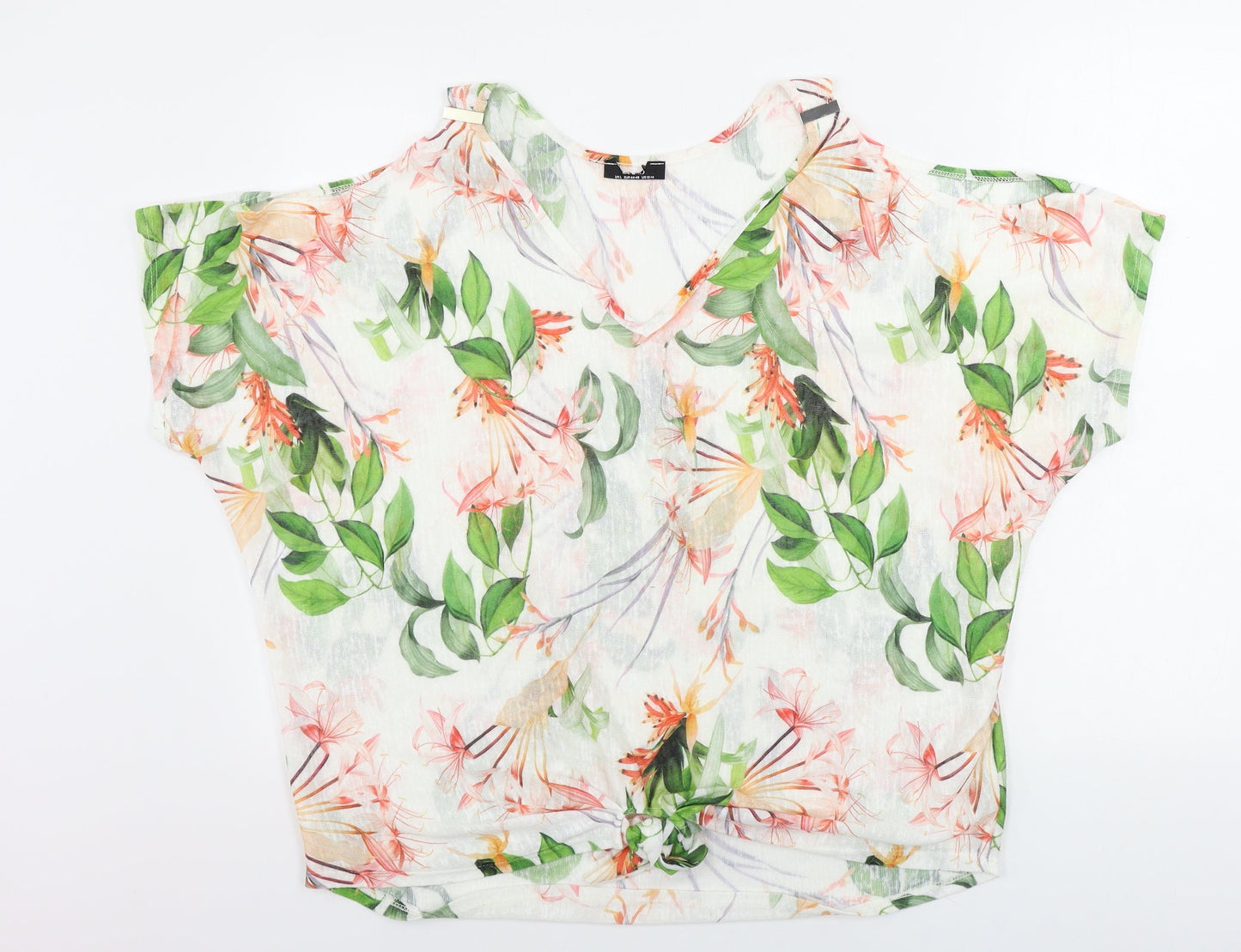 Preworn  Womens White Floral  Basic Blouse Size 14