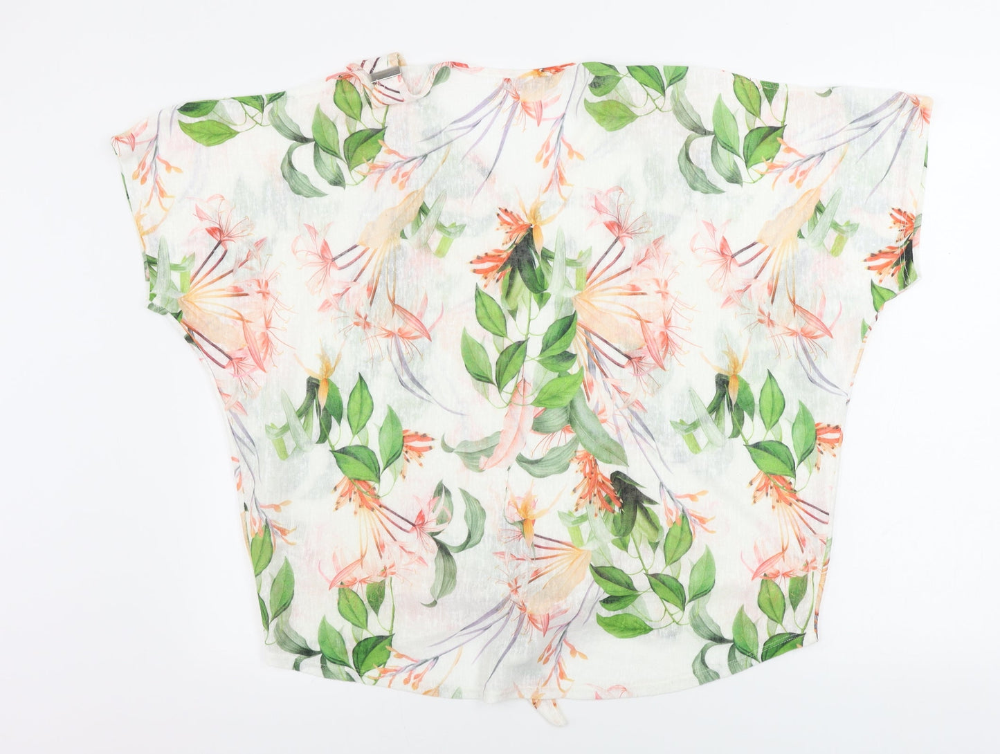 Preworn  Womens White Floral  Basic Blouse Size 14
