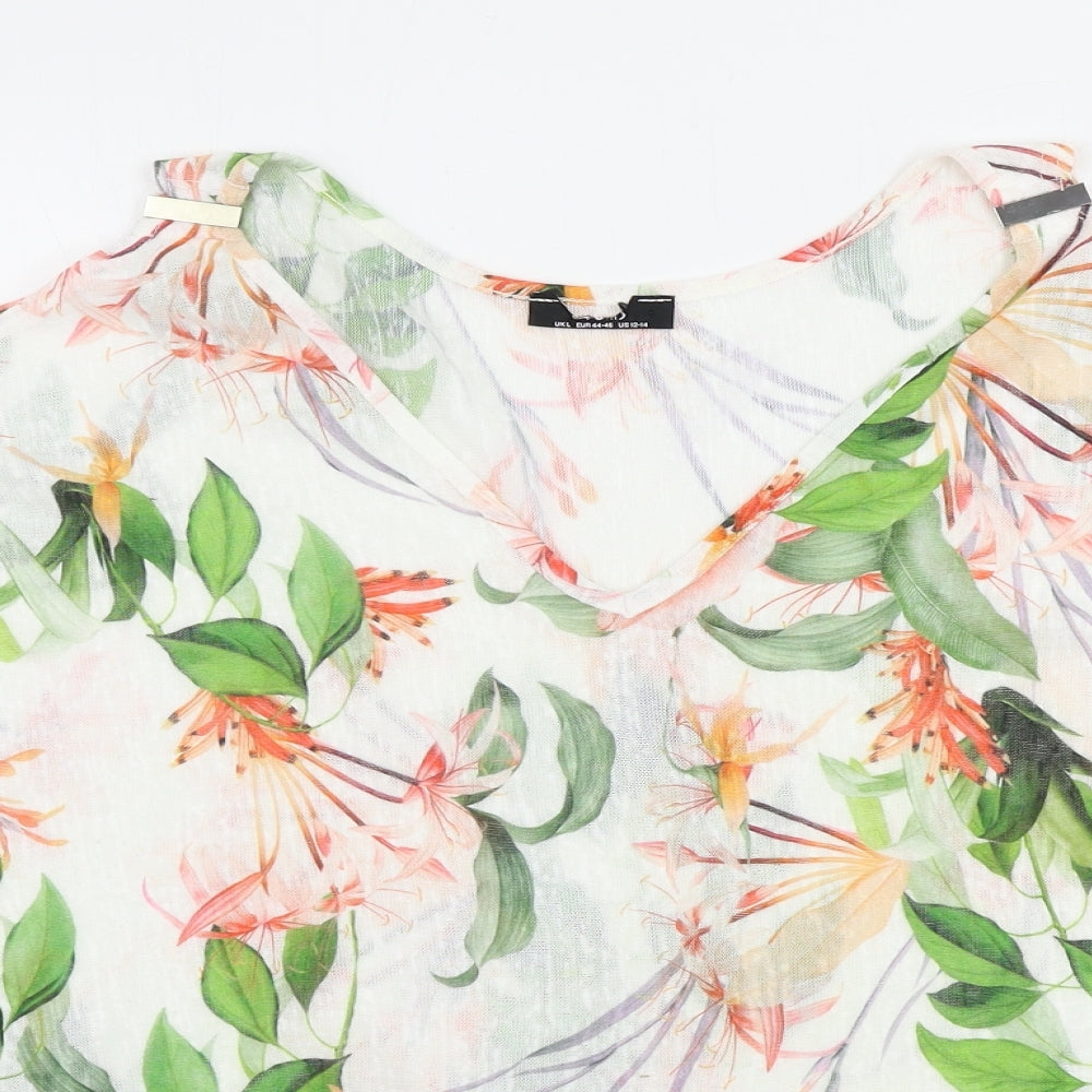 Preworn  Womens White Floral  Basic Blouse Size 14