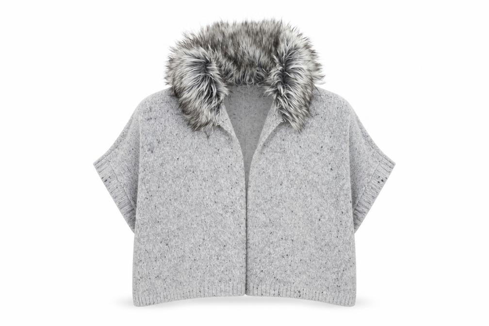 Primark Girls Grey  Knit Cardigan Jumper Size 10-11 Years  - fur trim