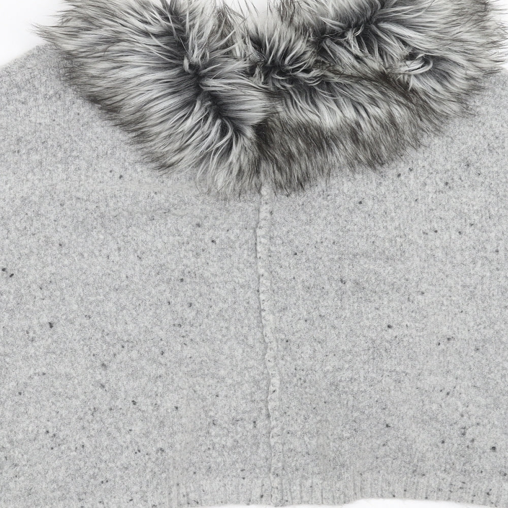 Primark Girls Grey  Knit Cardigan Jumper Size 10-11 Years  - fur trim