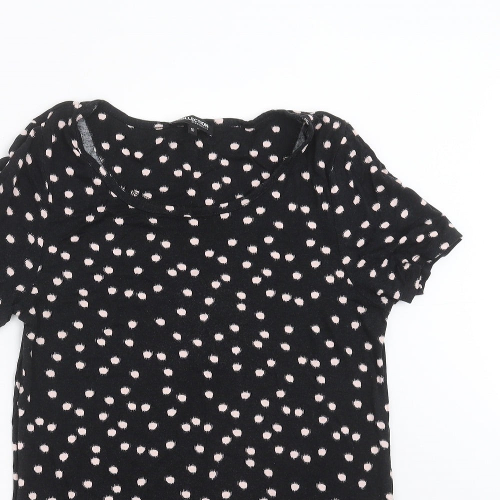 Debenhams Womens Black Polka Dot  Basic T-Shirt Size 10