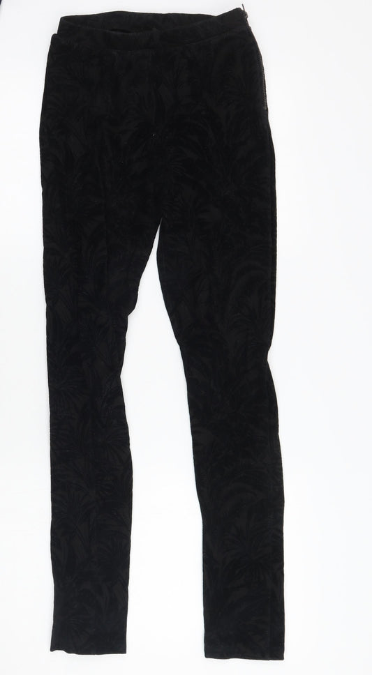 Topshop Womens Black Floral  Trousers  Size 8 L28 in
