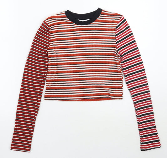 Topshop Womens Red Striped  Basic T-Shirt Size 6