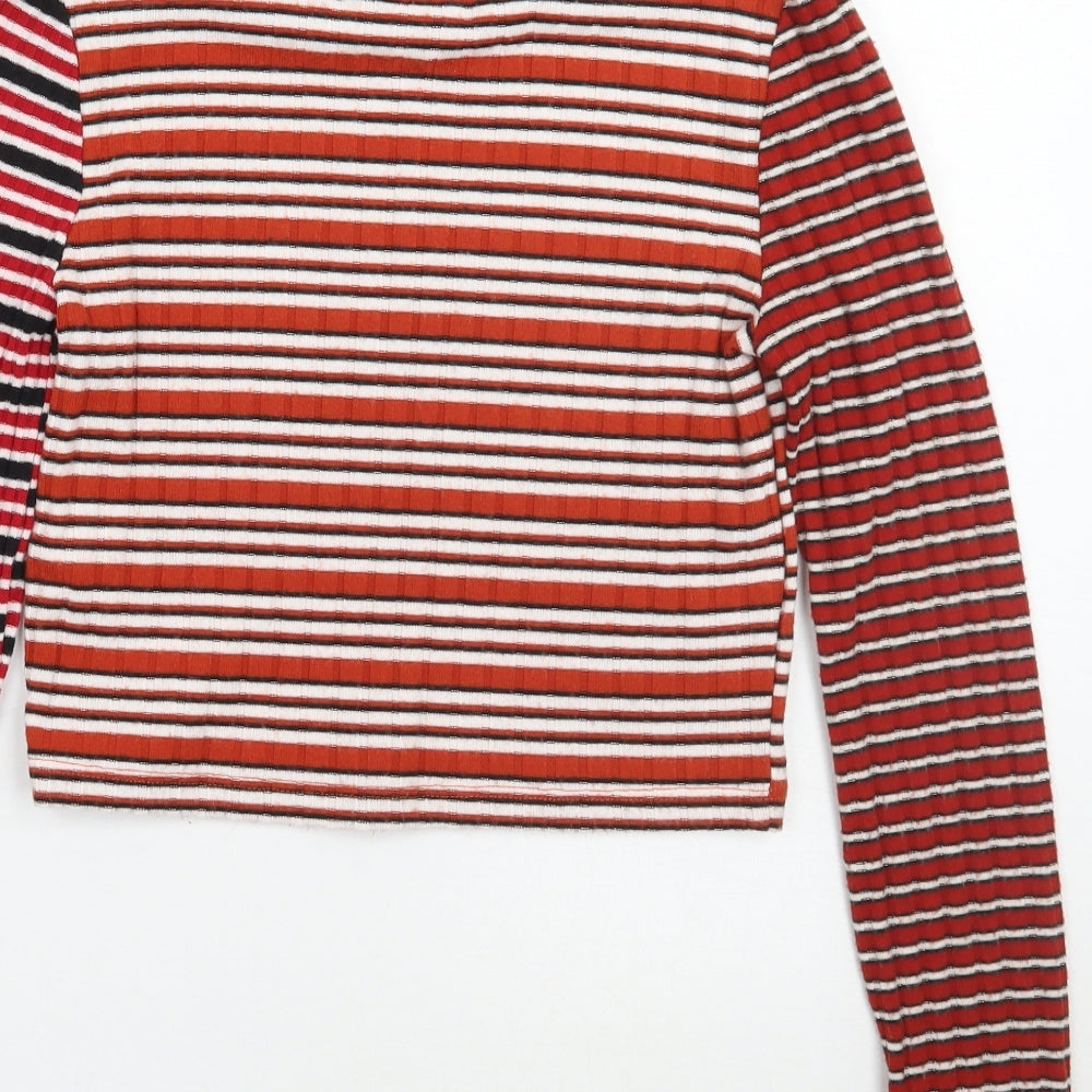 Topshop Womens Red Striped  Basic T-Shirt Size 6