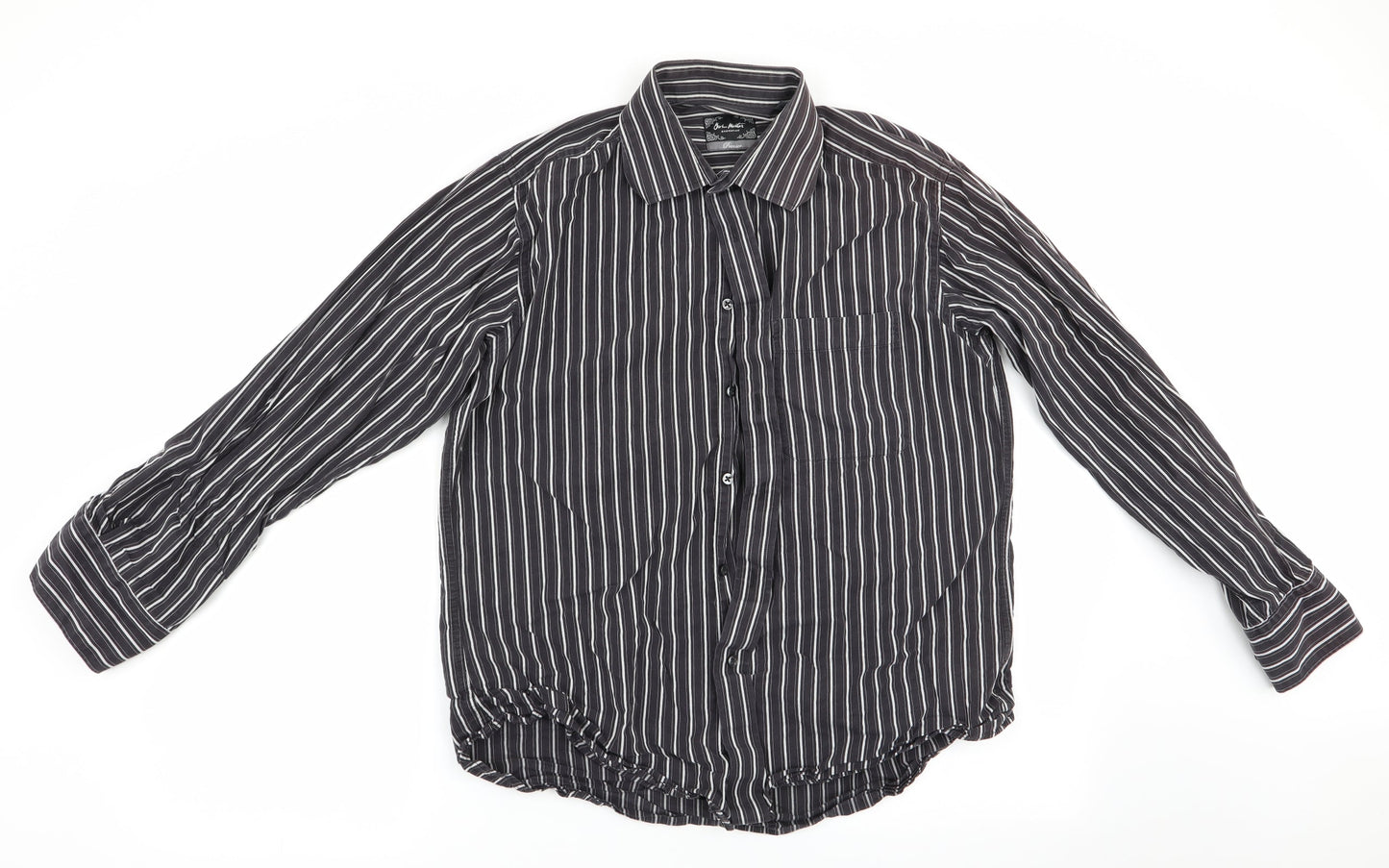 John Master Mens Brown Striped   Button-Up Size L