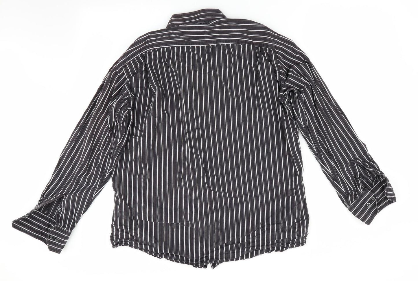 John Master Mens Brown Striped   Button-Up Size L