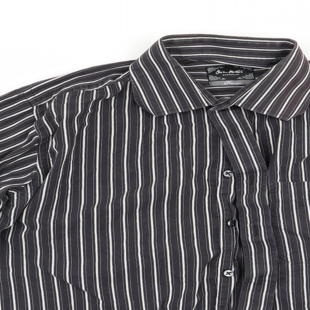 John Master Mens Brown Striped   Button-Up Size L