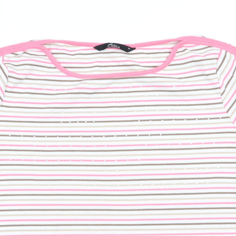 BM Casual Womens Pink Striped  Tunic T-Shirt Size M
