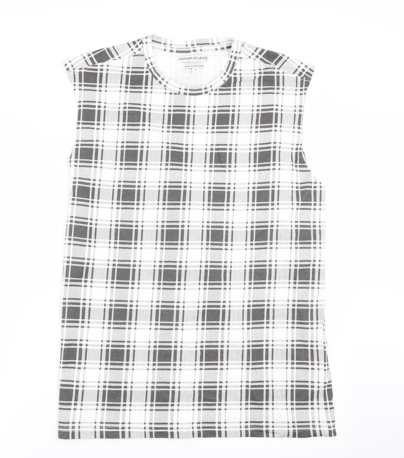 Another Influence Womens Black Check  Basic T-Shirt Size S  - Longline T-Shirt