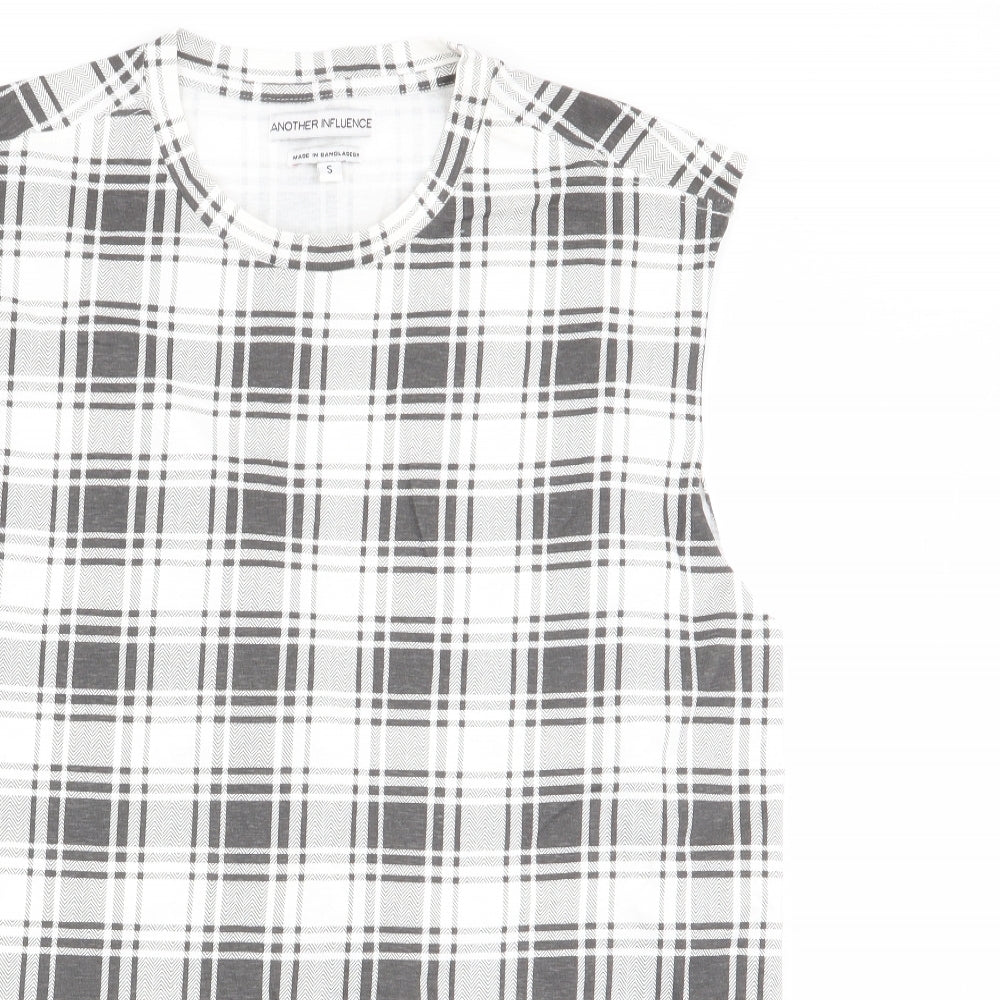 Another Influence Womens Black Check  Basic T-Shirt Size S  - Longline T-Shirt