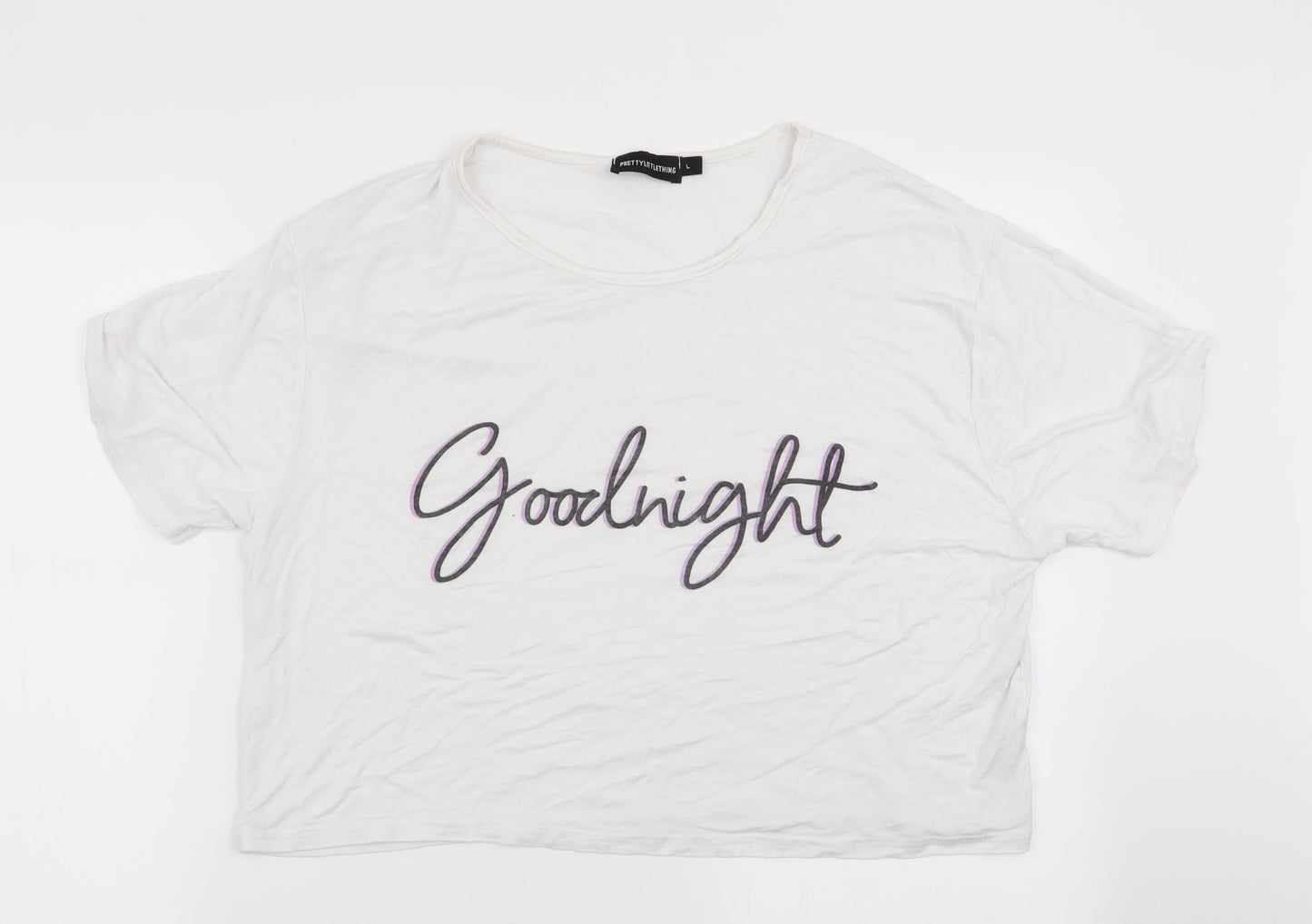 Pretty Little Thing  Womens White Solid   Pyjama Top Size L  - Goodnight