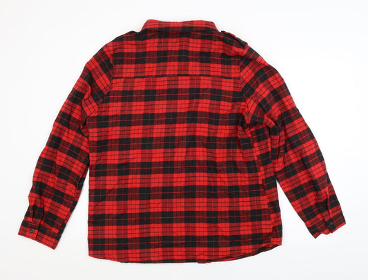 Allegra K Womens Red Check  Basic Button-Up Size XL